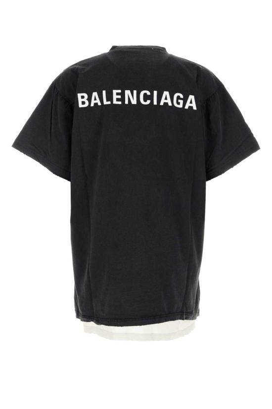 25FW 발렌시아가 백 더블 티셔츠 835512TSVO9 1041 Black - BALENCIAGA