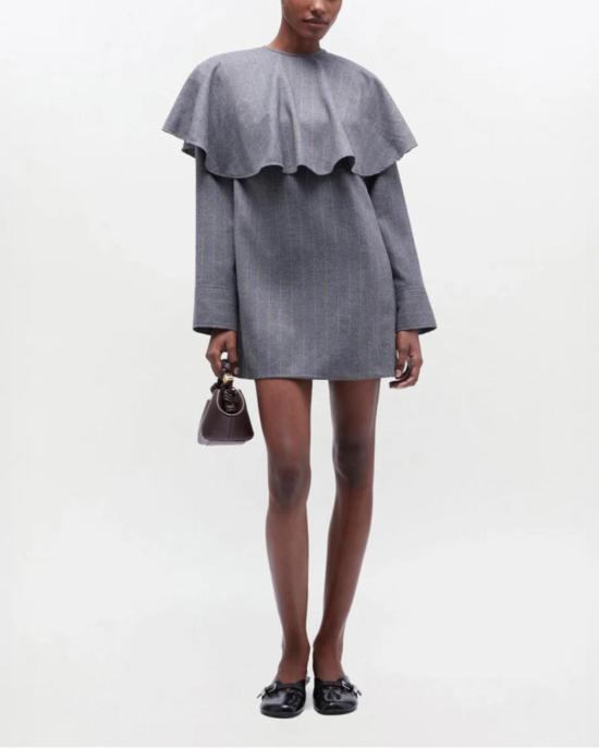  가니 숏 원피스 그레이 스트라이프 서클 칼라 드레스 그레이 - GANNI