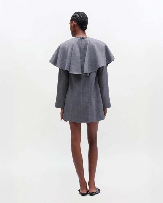  가니 숏 원피스 그레이 스트라이프 서클 칼라 드레스 그레이 - GANNI