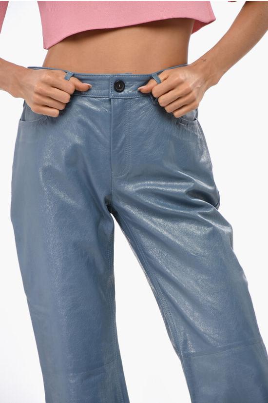  마르니 가죽 팬츠 PAMX0491U0ULG153 00B37 Blue - MARNI