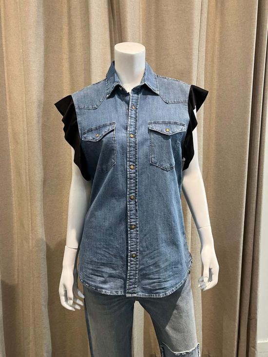  Aquarius Cocktail 데님 셔츠 아쿠아리우스 칵테일 행크 빈티지 웨스턴 셔츠 (주름 장식 포함)