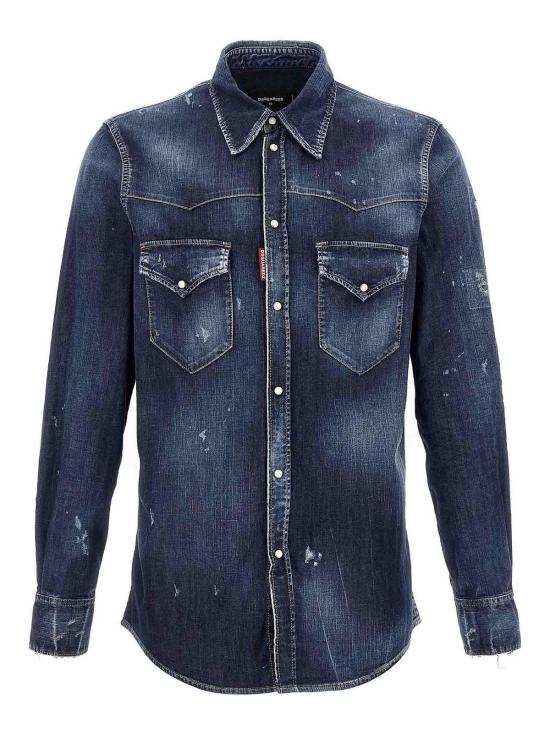  디스퀘어드2 패션 디스트레스드 웨스턴 데님 셔츠 S74DM0935S30341470 Blue