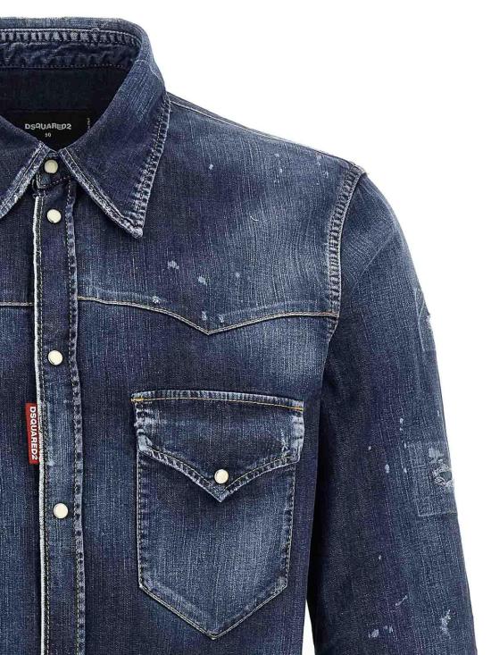  디스퀘어드2 패션 디스트레스드 웨스턴 데님 셔츠 S74DM0935S30341470 Blue - DSQUARED2