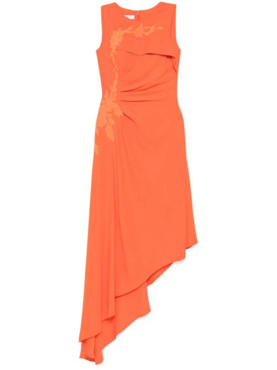  사이드 코베이시 롱 원피스 크레이프, 하이-로우 드레스, 매칭 자수