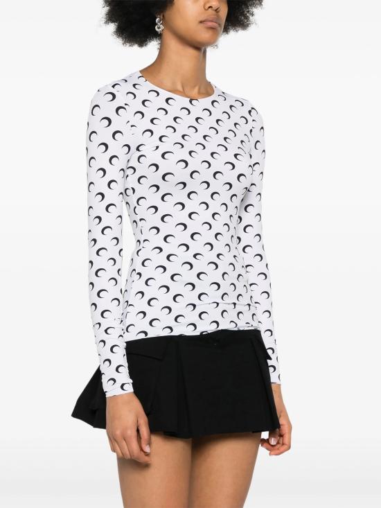 25FW 마린세르 크레센트 문 프린트 긴팔 티셔츠 WTS006ACJER0001 WH00 White - MARINE SERRE