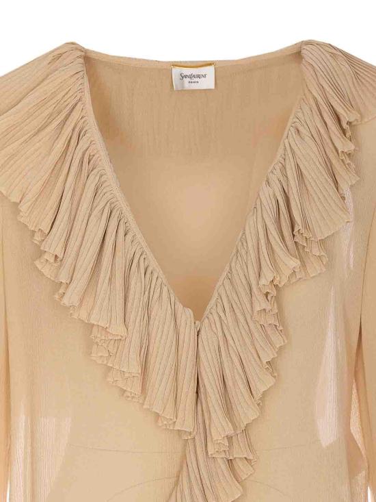 25SS 생로랑 러플 브이넥 블라우스 820973Y3K459520 - SAINT LAURENT
