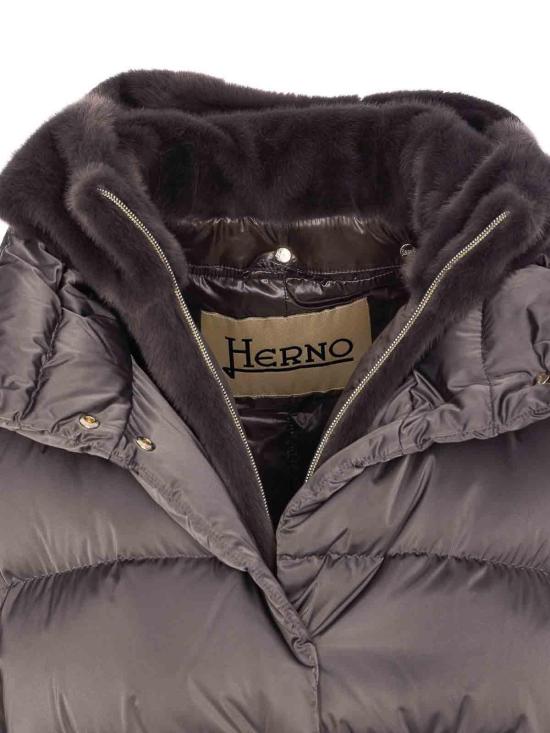26FW 에르노 새틴 & 뉴 레이디 퍼 A셰이프 다운 자킷 PI001934D12170Z9480 GREY - HERNO