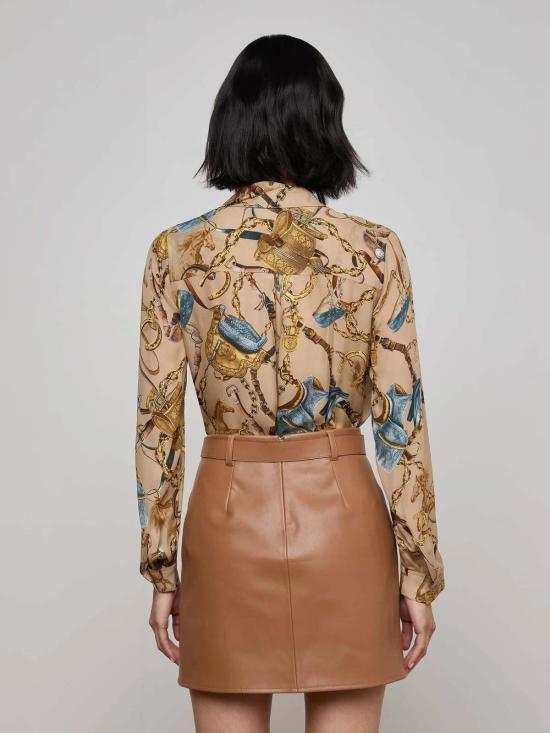  라장스 블라우스 L'agence Nina L/S  다크 카푸치노 멀티 승마 안장 - L'AGENCE