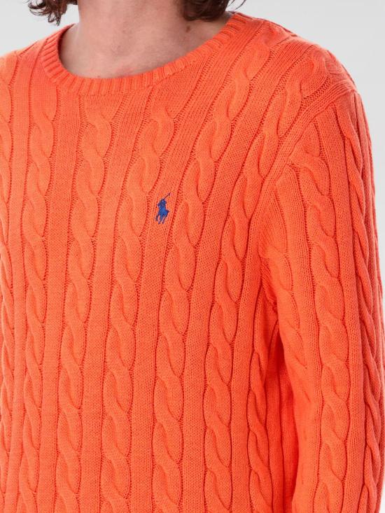 25FW 폴로 랄프로렌 로고 자수 케이블 니트 스웨터 710775885 513 Orange - POLO RALPH LAUREN