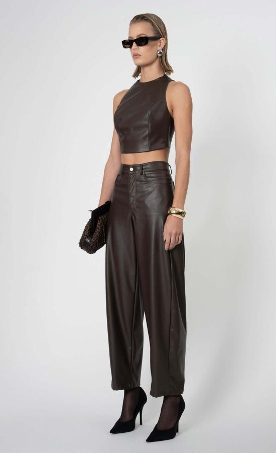  논살란트 레이블 민소매 티셔츠 논샬런트 라벨 페리 크롭 탑 브라운 - NONCHALANT LABEL