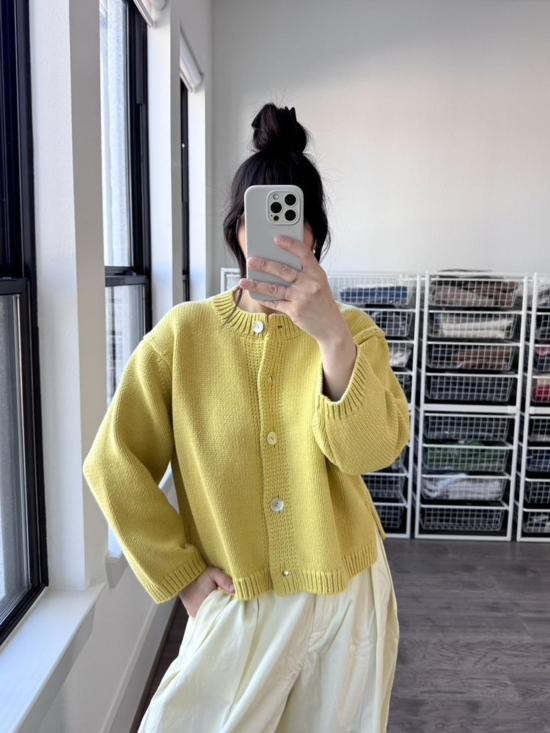  Nikki Chasin 가디건 실로 코튼 카디건 레몬