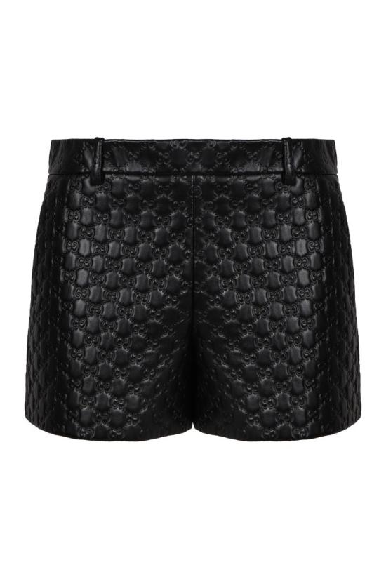 25FW 구찌 GG 엠보스 레더 쇼츠 819329XNA4F 1000 Black