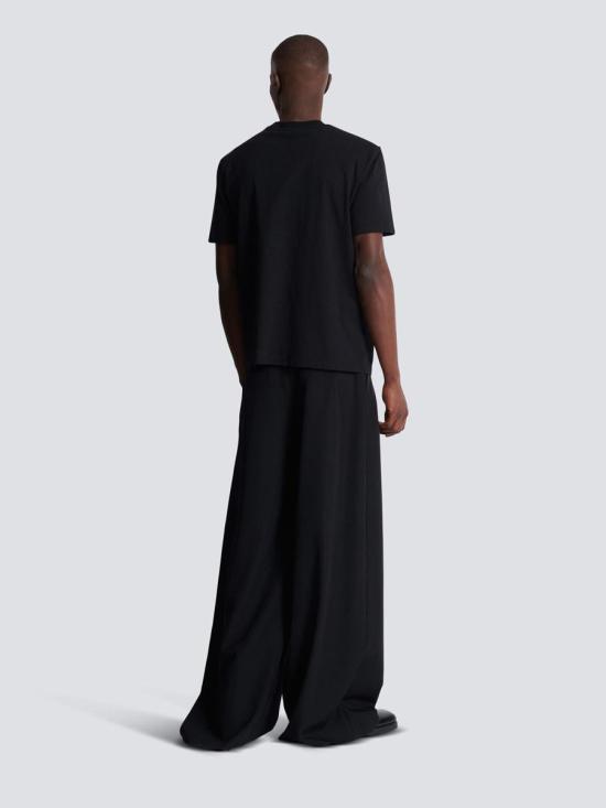 25FW 발망 플록 반소매 티셔츠 FH0EG000GF25 EGCEGC NOIR ROUGE Black - BALMAIN