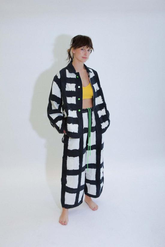  밀스 트레이닝/조거 팬츠 식사 리코리스 체크 셰프 팬츠 블랙/화이트 - MEALS