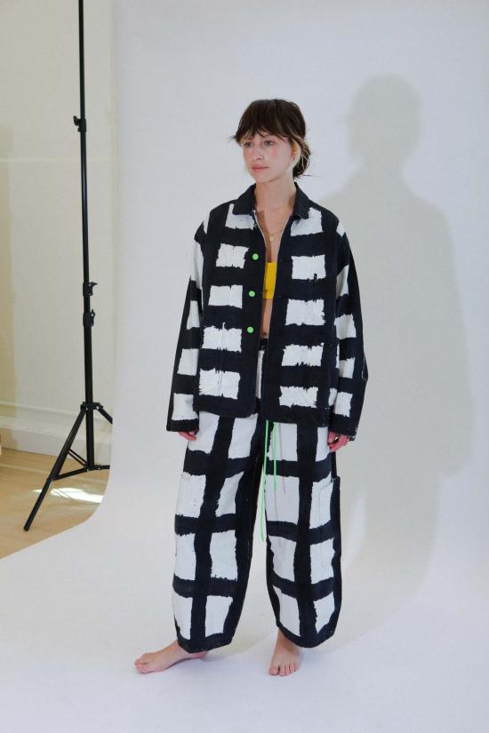  밀스 트레이닝/조거 팬츠 식사 리코리스 체크 셰프 팬츠 블랙/화이트 - MEALS