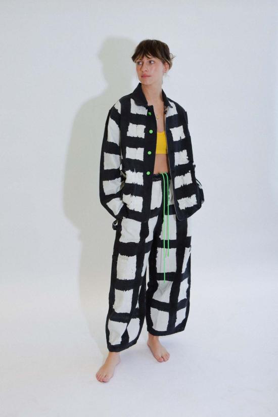  밀스 트레이닝/조거 팬츠 식사 리코리스 체크 셰프 팬츠 블랙/화이트