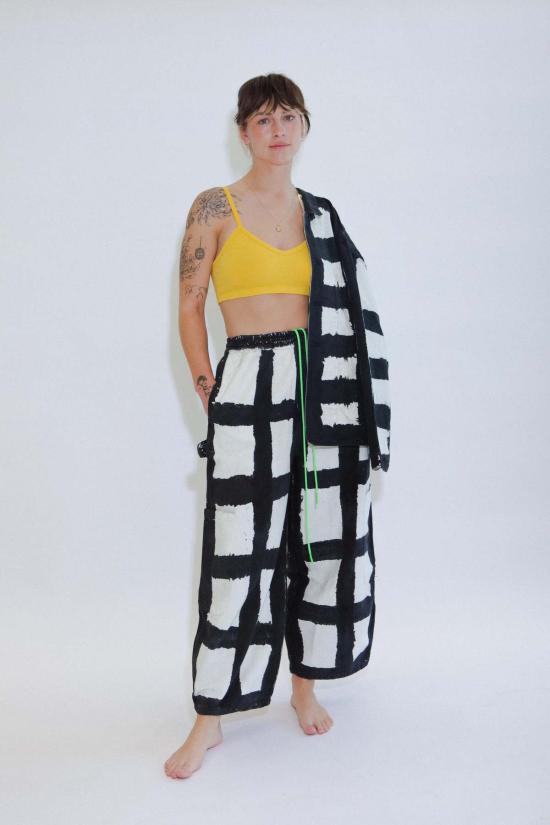  밀스 트레이닝/조거 팬츠 식사 리코리스 체크 셰프 팬츠 블랙/화이트 - MEALS