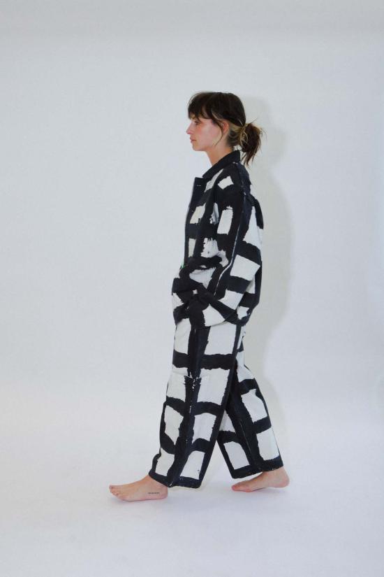  밀스 트레이닝/조거 팬츠 식사 리코리스 체크 셰프 팬츠 블랙/화이트 - MEALS