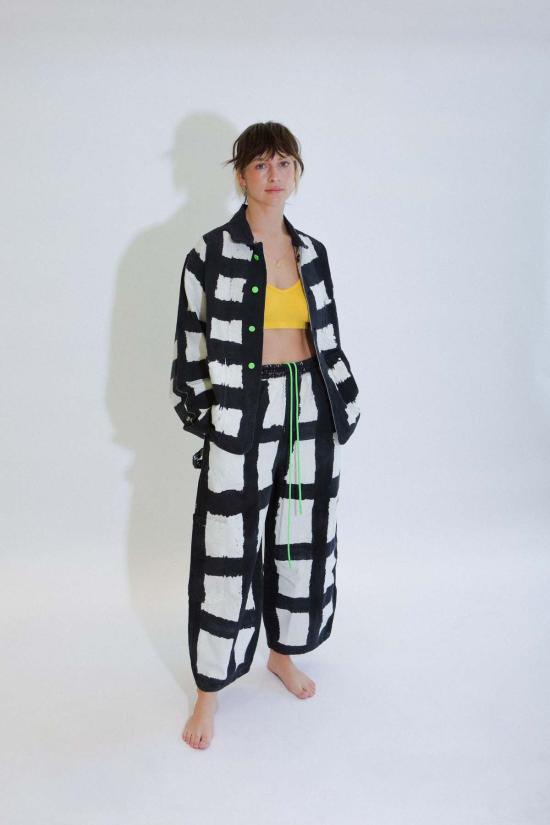  밀스 트레이닝/조거 팬츠 식사 리코리스 체크 셰프 팬츠 블랙/화이트 - MEALS