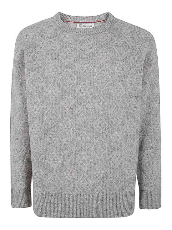  브루넬로 쿠치넬리 크루넥 자카드 니트 MSO708500CEW58 Grey