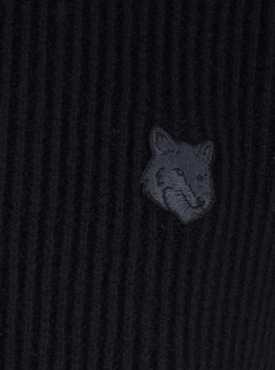 25FW 메종키츠네 폭스 헤드 울 립드 폴로 티셔츠 PM00213KT1149P199 Black - MAISON KITSUNE