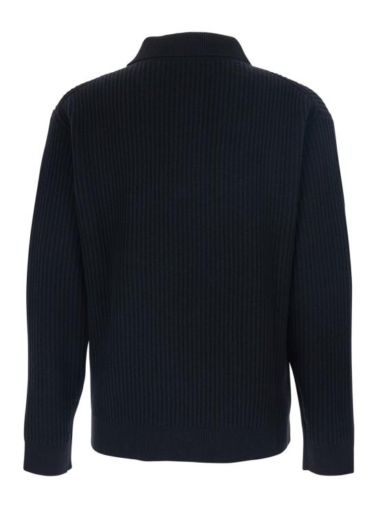 25FW 메종키츠네 폭스 헤드 울 립드 폴로 티셔츠 PM00213KT1149P199 Black - MAISON KITSUNE