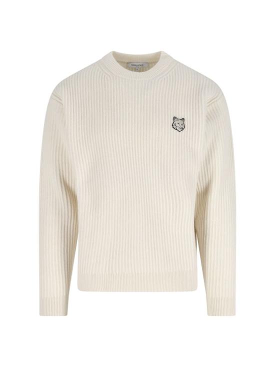 25FW 메종키츠네 폭스 헤드 울 립드 스웨터 PM00811KT1149P700 WHITE