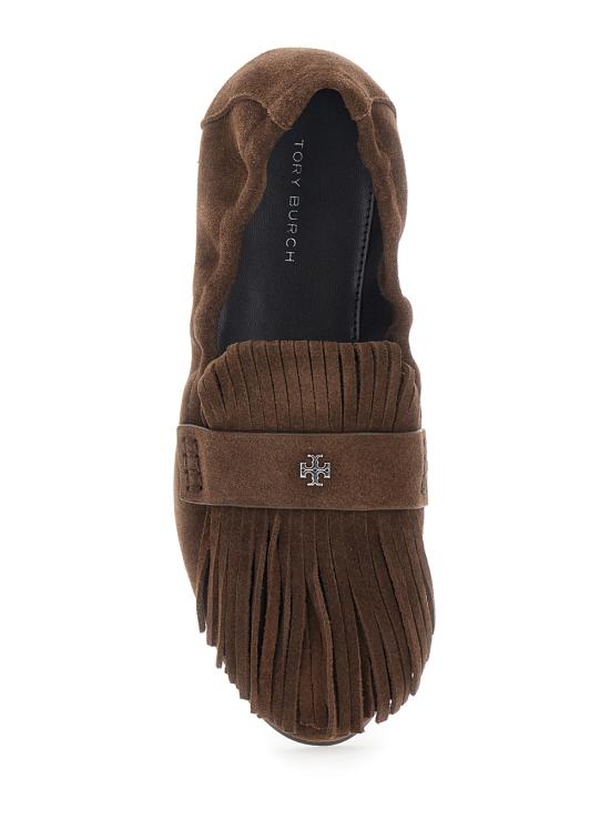 25FW 토리버치 Ballet 프린지 스웨이드 로퍼 176837200 Brown - TORY BURCH