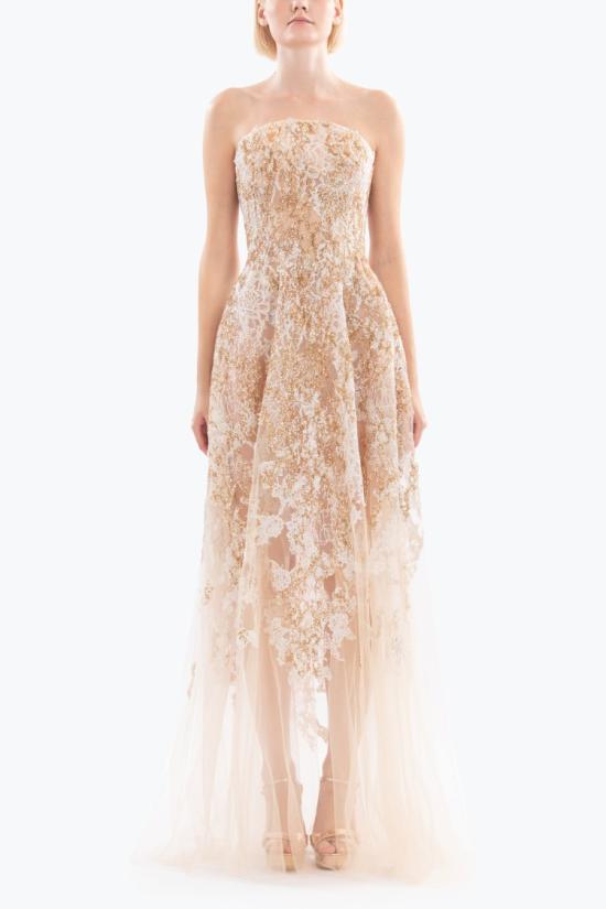  사이드 코베이시 롱 원피스 자수 스트랩리스 드레스 - SAIID KOBEISY