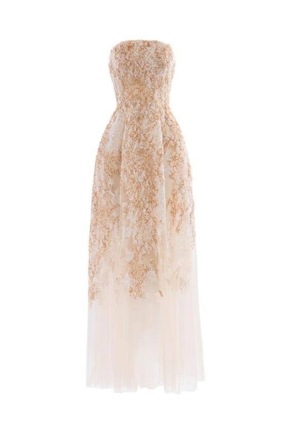  사이드 코베이시 롱 원피스 자수 스트랩리스 드레스