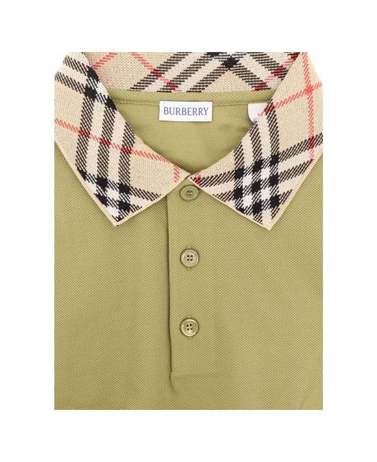 25FW 버버리 체크 칼라 코튼 폴로 셔츠 8110946C2985 GREEN - BURBERRY