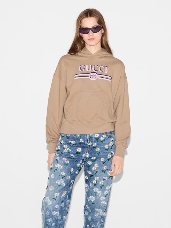 25SS 구찌 엠브로이디드 코튼 저지 후드 티셔츠 787274XJG612397 BEIGE - GUCCI