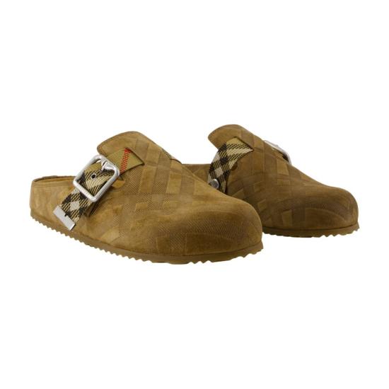 25FW 버버리 체크 스웨이드 어친 클로그 8113393C1824 JUTE - BURBERRY