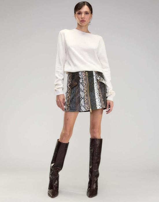  신시아 로리 숏 스커트 신시아 로울리 스네이크 엠보싱 비건 가죽 스커트 - CYNTHIA ROWLEY