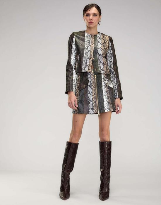  신시아 로리 숏 스커트 신시아 로울리 스네이크 엠보싱 비건 가죽 스커트 - CYNTHIA ROWLEY