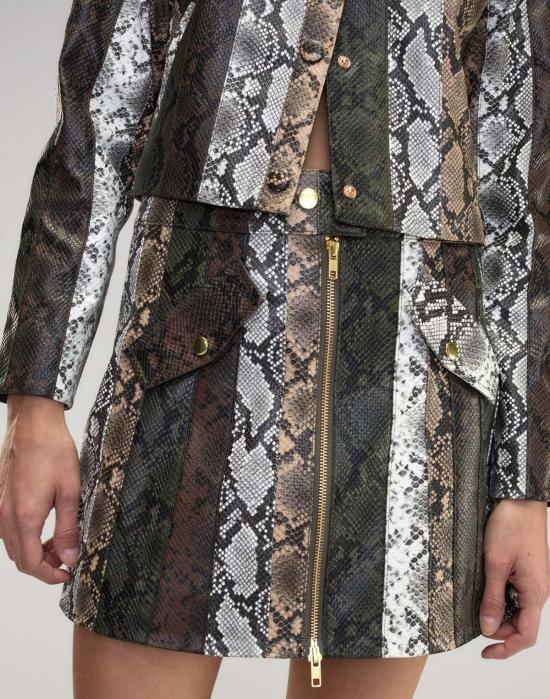  신시아 로리 숏 스커트 신시아 로울리 스네이크 엠보싱 비건 가죽 스커트 - CYNTHIA ROWLEY