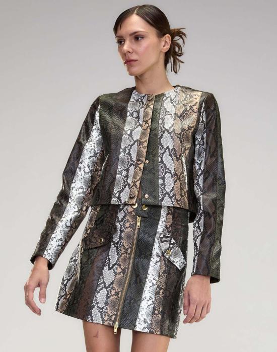  신시아 로리 숏 스커트 신시아 로울리 스네이크 엠보싱 비건 가죽 스커트 - CYNTHIA ROWLEY