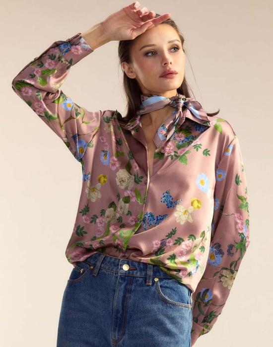  신시아 로리 머플러/스카프 신시아 로울리 블룸 실크 스카프 모브 플로럴 - CYNTHIA ROWLEY