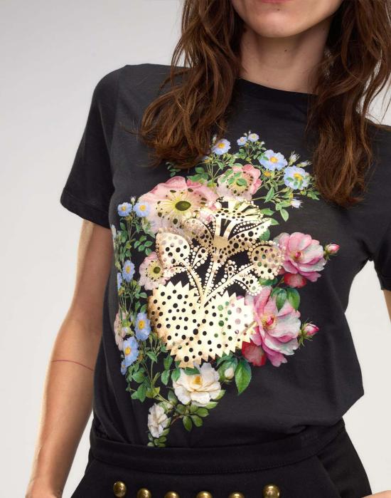  신시아 로리 반팔 티셔츠 신시아 로울리 하트 오브 골드 티셔츠 블랙 - CYNTHIA ROWLEY