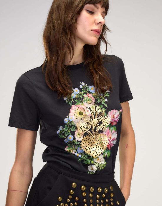  신시아 로리 반팔 티셔츠 신시아 로울리 하트 오브 골드 티셔츠 블랙 - CYNTHIA ROWLEY