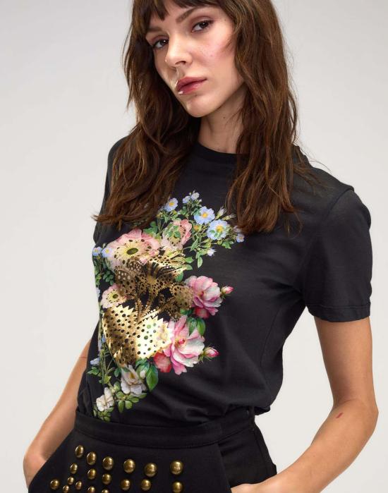 신시아 로리 반팔 티셔츠 신시아 로울리 하트 오브 골드 티셔츠 블랙 - CYNTHIA ROWLEY