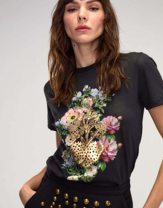  신시아 로리 반팔 티셔츠 신시아 로울리 하트 오브 골드 티셔츠 블랙 - CYNTHIA ROWLEY