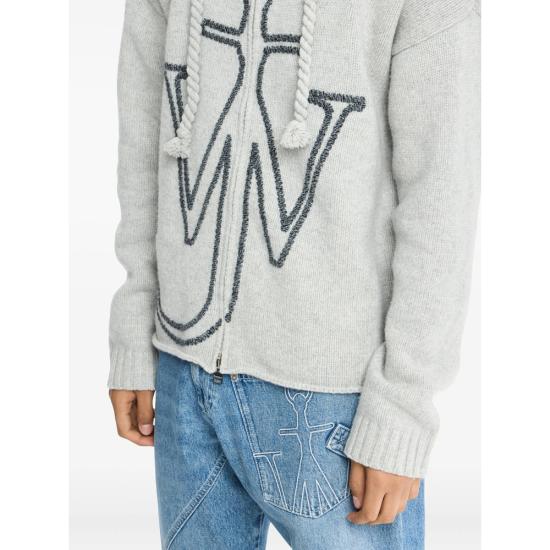25FW JW앤더슨 앵커 자수 지퍼 후디 KW1429 YN0412905 GREY - JW ANDERSON
