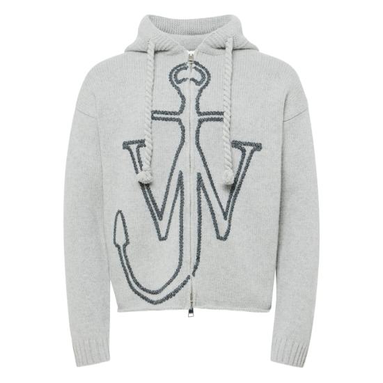 25FW JW앤더슨 앵커 자수 지퍼 후디 KW1429 YN0412905 GREY