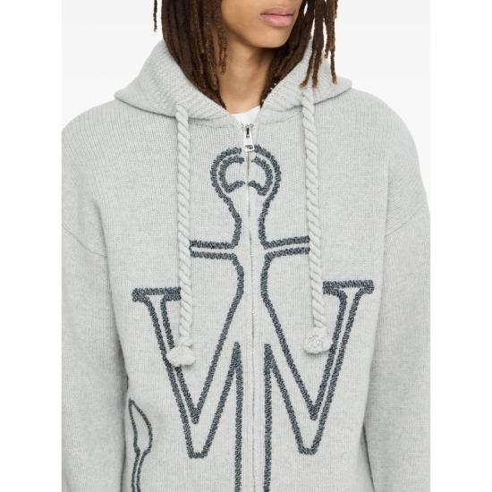 25FW JW앤더슨 앵커 자수 지퍼 후디 KW1429 YN0412905 GREY - JW ANDERSON