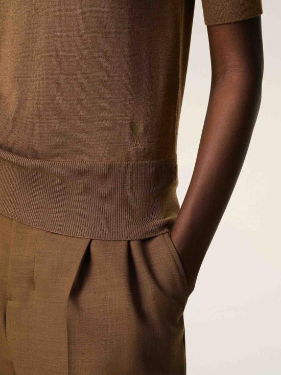 25FW 아미 반팔 티셔츠 FPL412 KN0066 216HAZELNUT BROWN - AMI