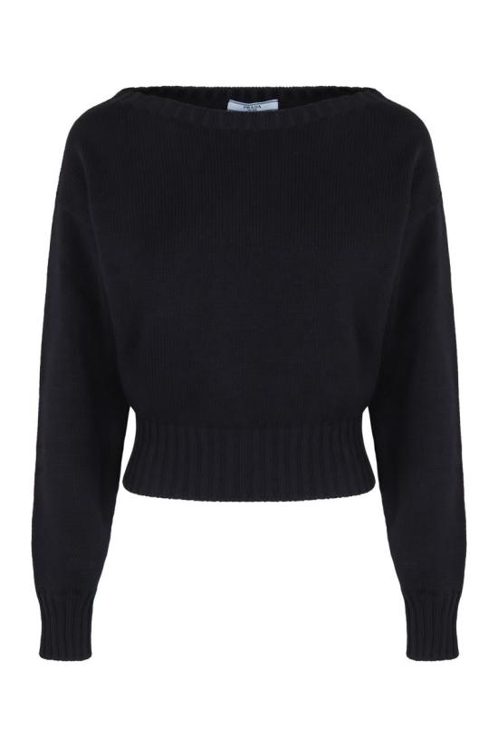 25SS 프라다 백 트라이앵글 로고 코튼 보트넥 니트 P24M2PSOOO16O0 F0008 BLUE