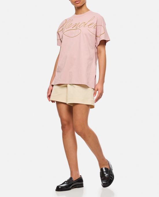 25SS 몽클레어 자수 커시브 로고 코튼 티셔츠 8C0000389AUO529 Pink - MONCLER