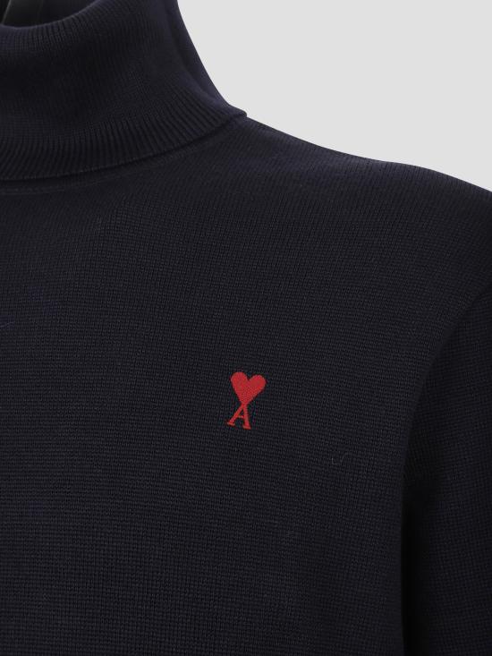 25FW 아미 스몰 하트 로고 메리노 울 니트 터틀넥 HKS827001 414 NAVY RED - AMI