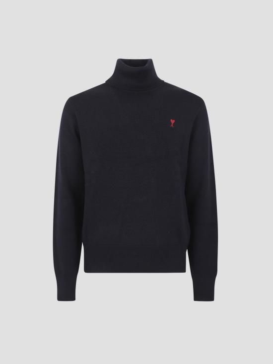 25FW 아미 스몰 하트 로고 메리노 울 니트 터틀넥 HKS827001 414 NAVY RED